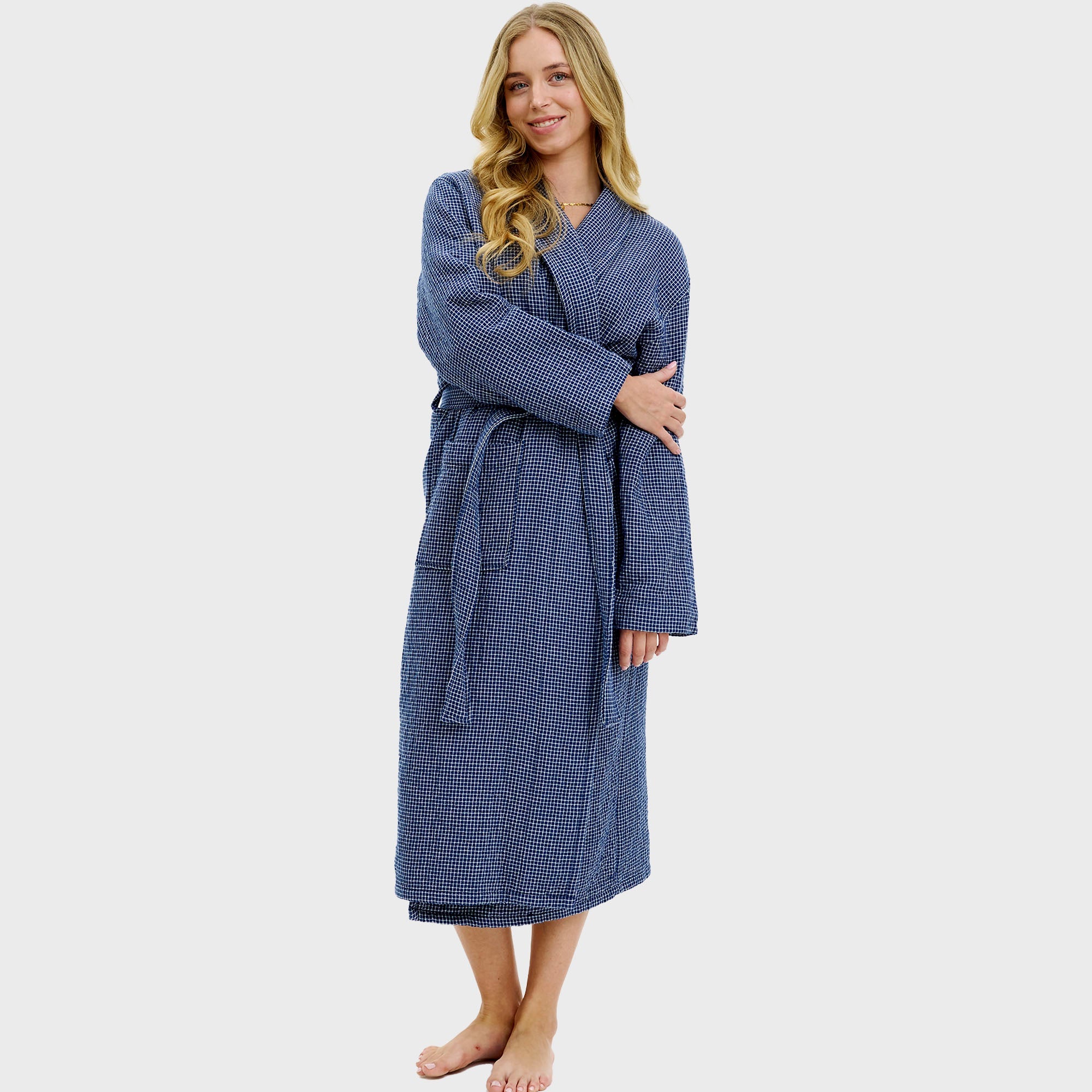 Badjas blauw geruit - onesize